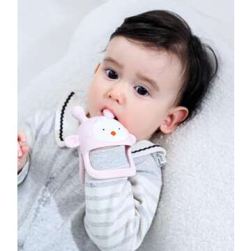 COZYPANDA Baby Teether, Teething Toys for Babies 0-6 Months, Never Drop Baby Teething Toys, Silicone Teether Toys, Infant Toys, Teething Pacifier, Baby Chew Toys for Teething Relief, BPA Free(Pink)