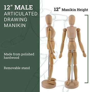 US Art Supply 12" Artist Drawing Manikin - Flexible and Articulated