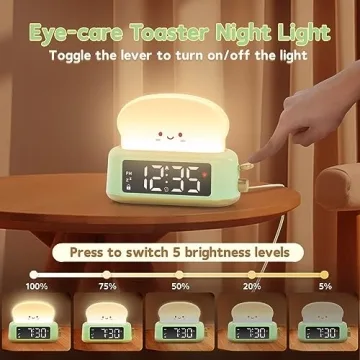 Kids Digital Alarm Clock with Toast Night Light