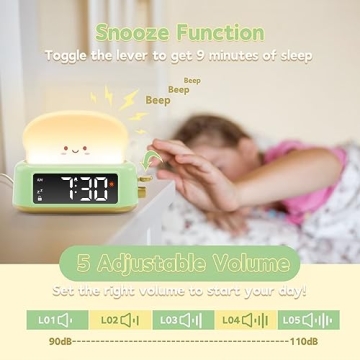 Kids Digital Alarm Clock with Toast Night Light