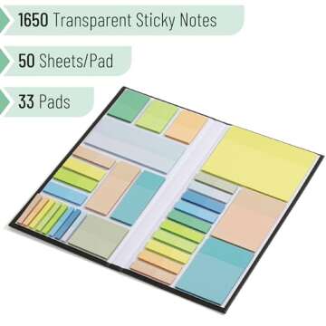 Mr. Pen Transparent Sticky Note Set - 1,650 Sheets in Pastel Colors for Ultimate Organization