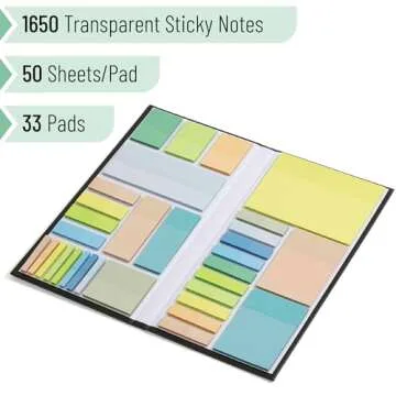Mr. Pen Transparent Sticky Note Set - 1,650 Sheets in Pastel Colors for Ultimate Organization