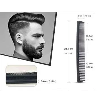 3 Pack Carbon Fiber Cutting Comb, Professional 8.15” Styling Comb, Hairdressing Comb For All Hair Types, Fine and Wide Tooth Hair Barber Comb