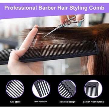 3 Pack Carbon Fiber Cutting Comb, Professional 8.15” Styling Comb, Hairdressing Comb For All Hair Types, Fine and Wide Tooth Hair Barber Comb