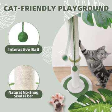 MEOWOOU Cat Scratching Post for Indoor Cats and Kitten, 35” Tall Monstera cat Scratching Post with sisal Hanging Interactive Ball, Suitable for Large Adult cat, Kitten, and All Type of Cats
