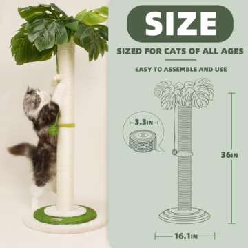MEOWOOU Cat Scratching Post for Indoor Cats and Kitten, 35” Tall Monstera cat Scratching Post with sisal Hanging Interactive Ball, Suitable for Large Adult cat, Kitten, and All Type of Cats