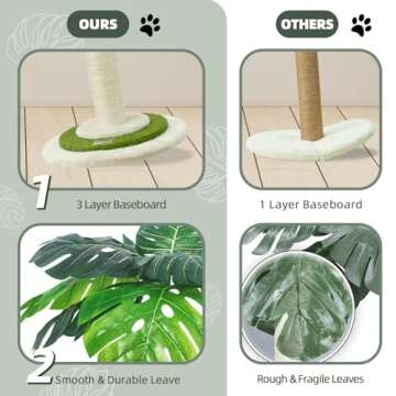 MEOWOOU Cat Scratching Post for Indoor Cats and Kitten, 35” Tall Monstera cat Scratching Post with sisal Hanging Interactive Ball, Suitable for Large Adult cat, Kitten, and All Type of Cats
