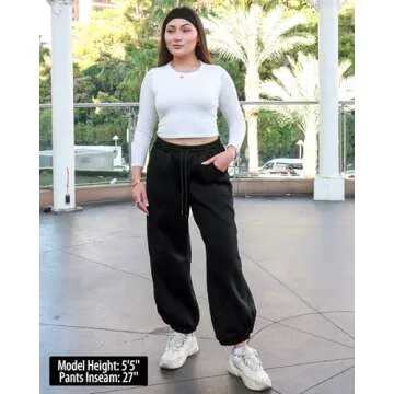 GRAPENT Joggers for Women - Pull On Fleece Lined Sweatpants - Comfortable Casual Pants - Athleisure Clothes - Black X-Large (Size 16-18)