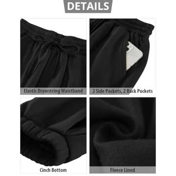GRAPENT Joggers for Women - Pull On Fleece Lined Sweatpants - Comfortable Casual Pants - Athleisure Clothes - Black X-Large (Size 16-18)