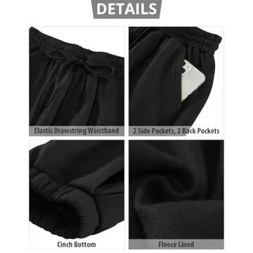 GRAPENT Joggers for Women - Pull On Fleece Lined Sweatpants - Comfortable Casual Pants - Athleisure Clothes - Black X-Large (Size 16-18)