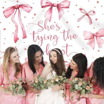 Rsuuinu Bridal Shower Backdrop Pink Bowknot She's Tying The Knot Bachelorette Photography Background...