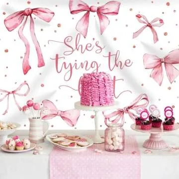Rsuuinu Bridal Shower Backdrop Pink Bowknot She's Tying The Knot Bachelorette Photography Background Engagement Wedding Party Decoration Supplies Favors Banner Photo Booth Studio Props 7x5ft