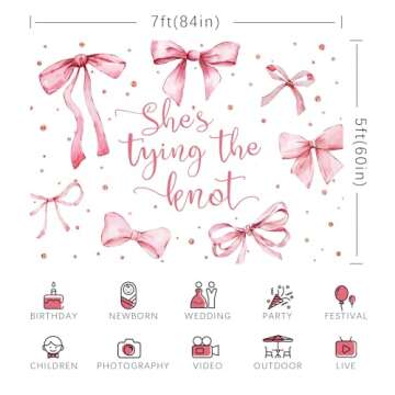 Rsuuinu Bridal Shower Backdrop Pink Bowknot She's Tying The Knot Bachelorette Photography Background Engagement Wedding Party Decoration Supplies Favors Banner Photo Booth Studio Props 7x5ft
