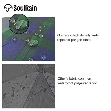 SoulRain Windproof Umbrella 16 Ribs Wood Handle Grid Navy