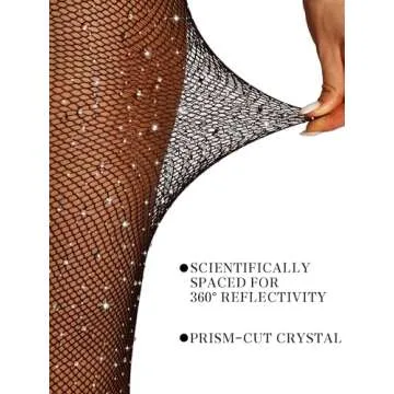 DancMolly Sexy Sparkly Fishnet Tights Ultra Durable Rhinestone Mesh Stockings High Waist Glitter Party Concert Outfit