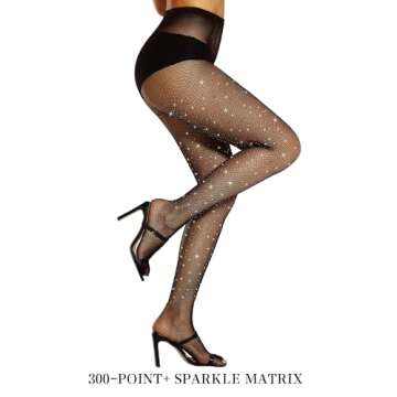 DancMolly Sexy Sparkly Fishnet Tights Ultra Durable Rhinestone Mesh Stockings High Waist Glitter Party Concert Outfit