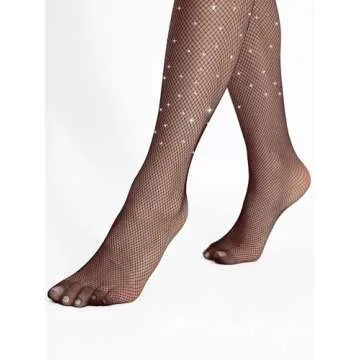 DancMolly Sexy Sparkly Fishnet Tights Ultra Durable Rhinestone Mesh Stockings High Waist Glitter Party Concert Outfit
