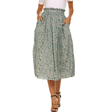 Boho Floral High Waist Pleated Midi Skirt for Women