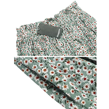 Boho Floral High Waist Pleated Midi Skirt for Women