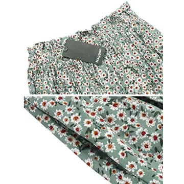 Boho Floral High Waist Pleated Midi Skirt for Women