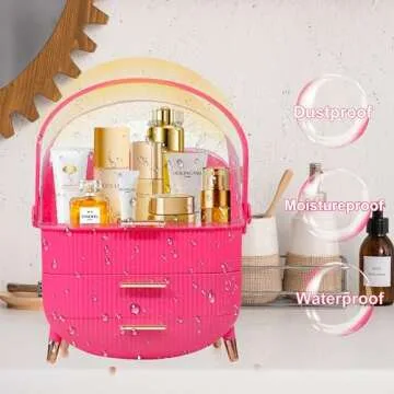 MASSY Egg Shape(Oval) Makeup Storage Box, Countertop Portable Vanity Cosmetics Organizer Preppy