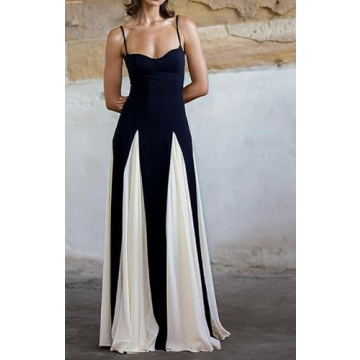 NUFIWI Elegant Sleeveless Color Block Maxi Dress