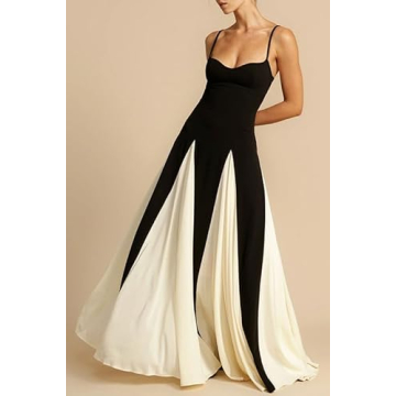 NUFIWI Elegant Sleeveless Color Block Maxi Dress