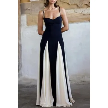 NUFIWI Elegant Sleeveless Color Block Maxi Dress