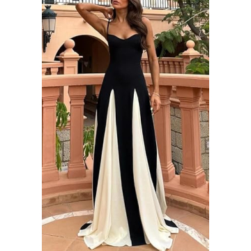 NUFIWI Elegant Sleeveless Color Block Maxi Dress