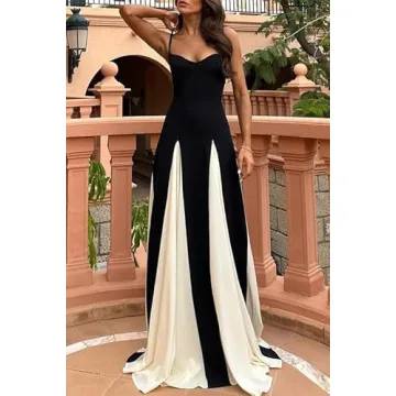 NUFIWI Elegant Sleeveless Color Block Maxi Dress