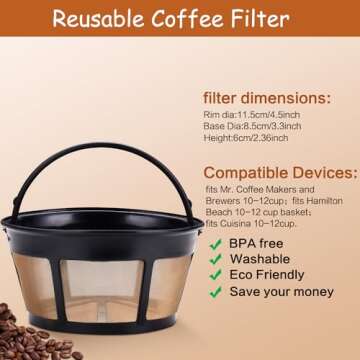 ÖSSZEFUT Reusable Coffee Filter, fits Mr. Coffee 10-12 Cup Coffee Maker Coffee Filters for Mr Coffee Filter Basket (1 PCS)