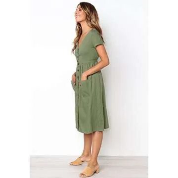 Assivia Women's Summer Button Down Midi Dress with Pockets