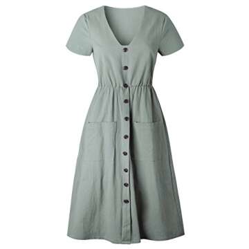 Assivia Women's Summer Button Down Midi Dress with Pockets