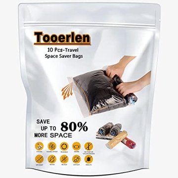 Space Saver Bags for Travel 10 Pack Compression Bags for Travel Accessories, No Vacuum Pump Needed, ...