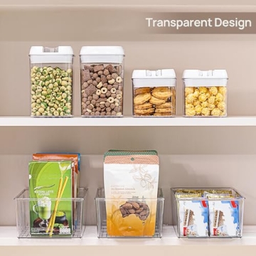 Vtopmart 4 Pack Food Storage Organizer Bins, Clear Plastic Bins for Pantry, Kitchen, Fridge, Cabinet Organization and Storage, 4 Compartment Holder Packets, Snacks, Pouches, Spice Packets