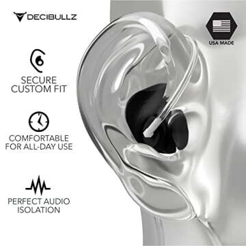 Decibullz Custom Molded Security Radio Surveillance Earpiece Set, Thermo-Fit Designed for Clear Acoustic Tube Radios, Isolation