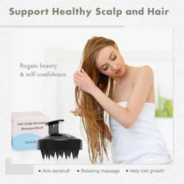 FREATECH Scalp Massager Hair Growth, Scalp Scrubber with Soft Silicone Bristles for Dandruff and Hair Care, Shampoo Brush Hair Massager Scalp Exfoliator for Wet & Dry, Long Curly Thick Hair, Black