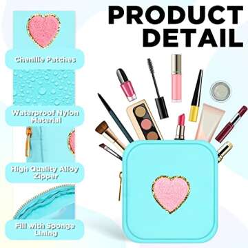 Zubebe 6 Pcs Preppy Patch Cute Makeup Bags Toiletry Bags Skincare Pouch Chenille Letter Nylon Bag for Purse Small Zipper Cosmetic Makeup Pouch Preppy Things for Travel(Cute Color)