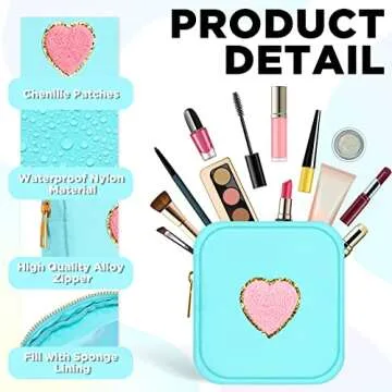 Zubebe 6 Pcs Preppy Patch Cute Makeup Bags Toiletry Bags Skincare Pouch Chenille Letter Nylon Bag for Purse Small Zipper Cosmetic Makeup Pouch Preppy Things for Travel(Cute Color)