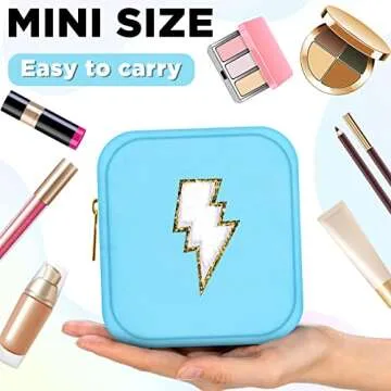 Zubebe 6 Pcs Preppy Patch Cute Makeup Bags Toiletry Bags Skincare Pouch Chenille Letter Nylon Bag for Purse Small Zipper Cosmetic Makeup Pouch Preppy Things for Travel(Cute Color)