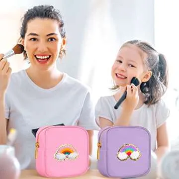 Zubebe 6 Pcs Preppy Patch Cute Makeup Bags Toiletry Bags Skincare Pouch Chenille Letter Nylon Bag for Purse Small Zipper Cosmetic Makeup Pouch Preppy Things for Travel(Cute Color)