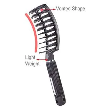 Curved Vented Hair Brush for Easy Detangling and Comfort