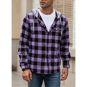 JMIERR Mens Casual Long Sleeve Button Down Hooded Flannel Shirts for Men Lightweight Drawstring Hooded Jackets Shirt