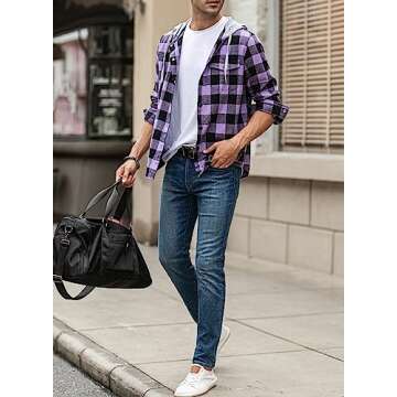 JMIERR Mens Casual Long Sleeve Button Down Hooded Flannel Shirts for Men Lightweight Drawstring Hooded Jackets Shirt