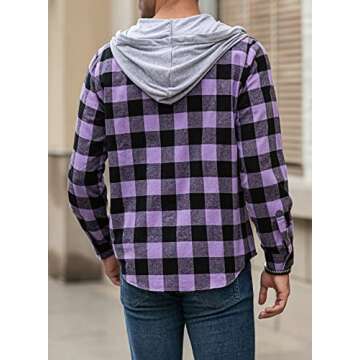 JMIERR Mens Casual Long Sleeve Button Down Hooded Flannel Shirts for Men Lightweight Drawstring Hooded Jackets Shirt