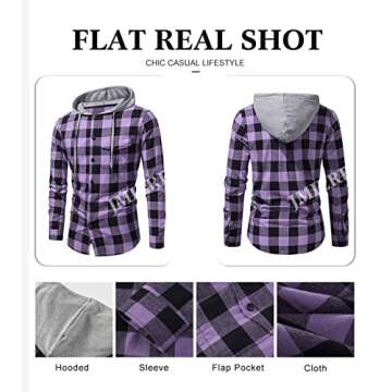 JMIERR Mens Casual Long Sleeve Button Down Hooded Flannel Shirts for Men Lightweight Drawstring Hooded Jackets Shirt