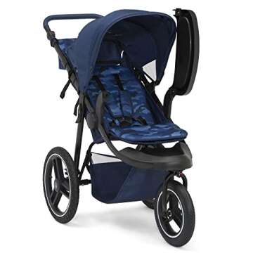 babyGap Trek Jogging Stroller - Lightweight Jogging Stoller with Extendable Canopy & Reclining Seat - Includes Car Seat Adapter - Made with Sustainable Materials, Navy Camo