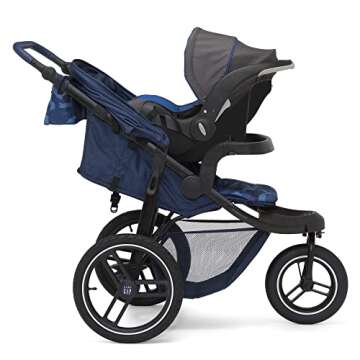 babyGap Trek Jogging Stroller - Lightweight Jogging Stoller with Extendable Canopy & Reclining Seat - Includes Car Seat Adapter - Made with Sustainable Materials, Navy Camo