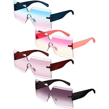Weewooday 4 Pairs Oversized Square Sunglasses Rimless Frame Candy Color Glasses Transparent Square Glasses for Women (Pink Series)