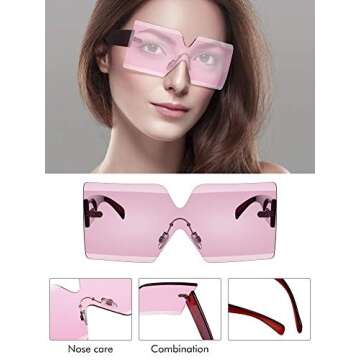 Weewooday 4 Pairs Oversized Square Sunglasses Rimless Frame Candy Color Glasses Transparent Square Glasses for Women (Pink Series)